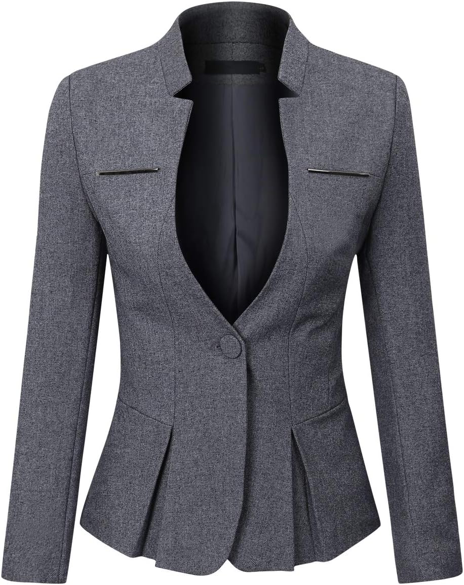 YYNUDA Damen Slim Fit Blazer Sommer Elegant Anzugjacke mit EIN Knopf Kurz für Office Business, L Dun