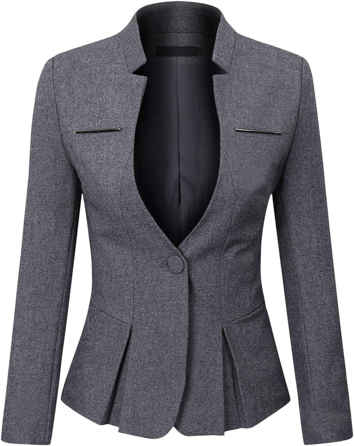 YYNUDA Damen Slim Fit Blazer Sommer Elegant Anzugjacke mit EIN Knopf Kurz für Office Business, L Dun