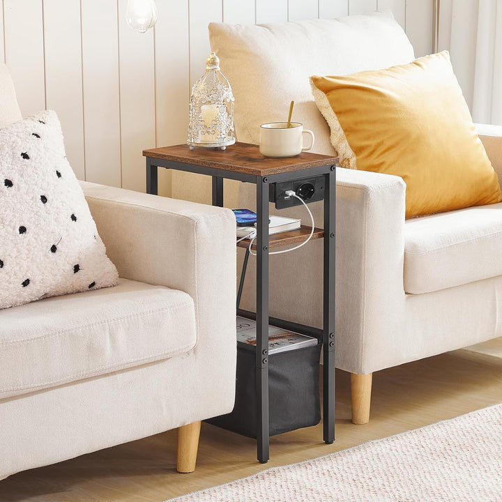 HOOBRO Beistelltisch mit Ladestation, Nachttisch mit Stauraum, Sofatisch mit Steckdose und USB-Ansch