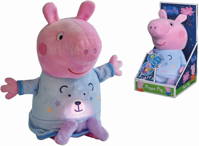 Simba 109262527 - Peppa Pig Gute Nacht Plüsch, blau, 2in1 mit Schlaflied und Schlummerlicht, automat