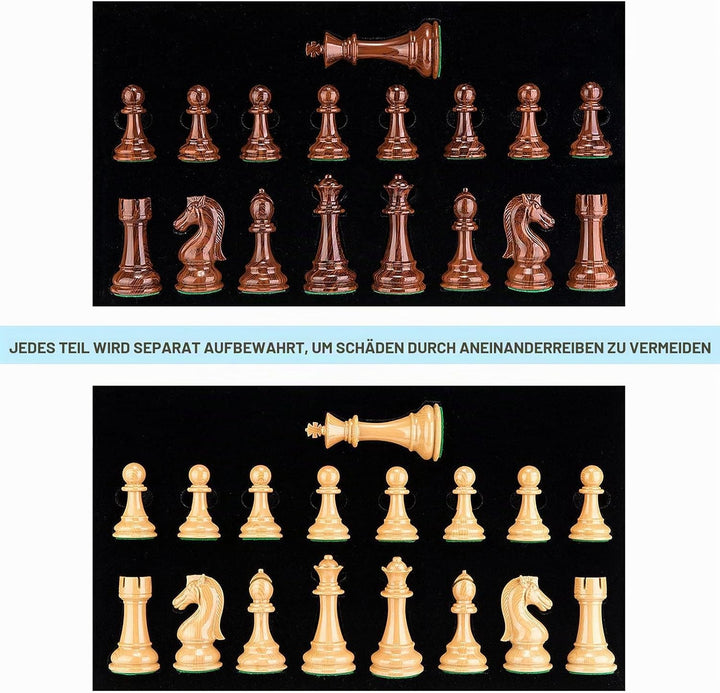 AMEROUS Schachfiguren mit hohem Polymer-Gewicht, mit 10,6 cm grossem King – 2 extra Queens – Geschen