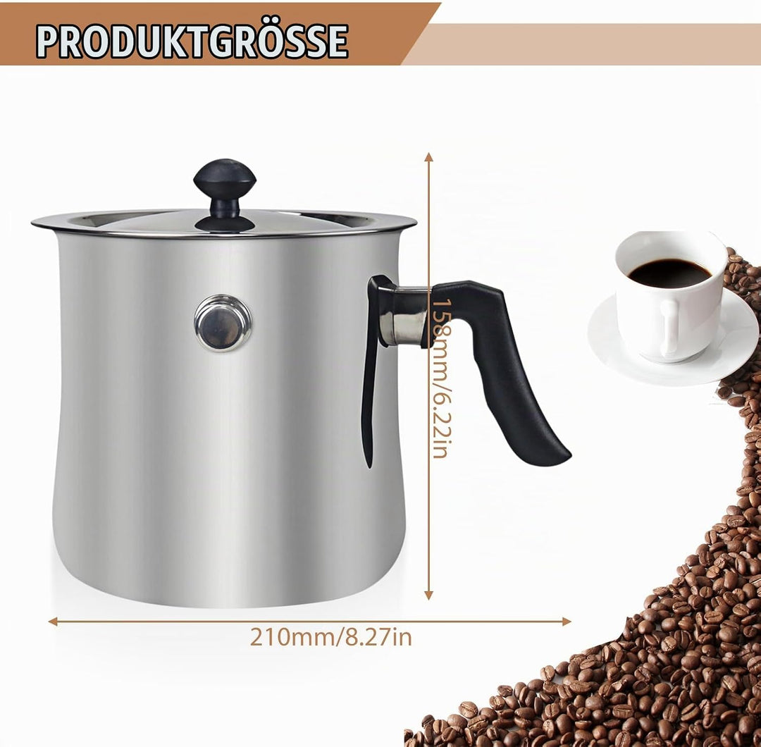 Milchtopf Induktion, 1.5 Liter Edelstahl Milchtopf, Doppelwandig Kochtopf mit Ausgiesser und Glasdec