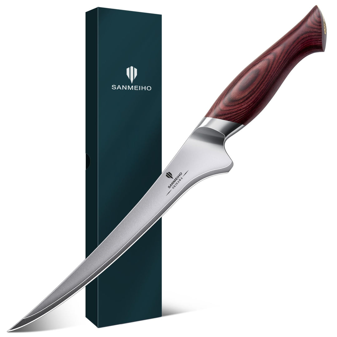 Filetiermesser 18 cm, Scharfes Ausbeinmesser für Fleisch, Japanischem 10Cr15Mov-Superhartstahl, Prof