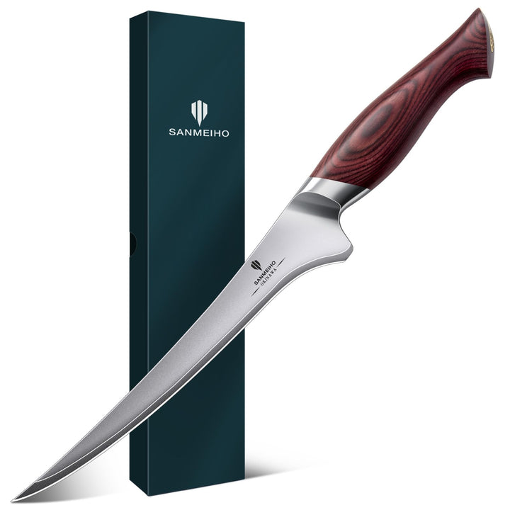 Filetiermesser 18 cm, Scharfes Ausbeinmesser für Fleisch, Japanischem 10Cr15Mov-Superhartstahl, Prof