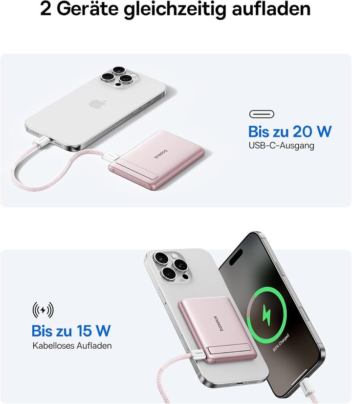 Baseus Mini MagSafe Powerbank 5000mAh Qi2-zertifiziertes mit Klappbarer Ständer, PD 20W Magnetische
