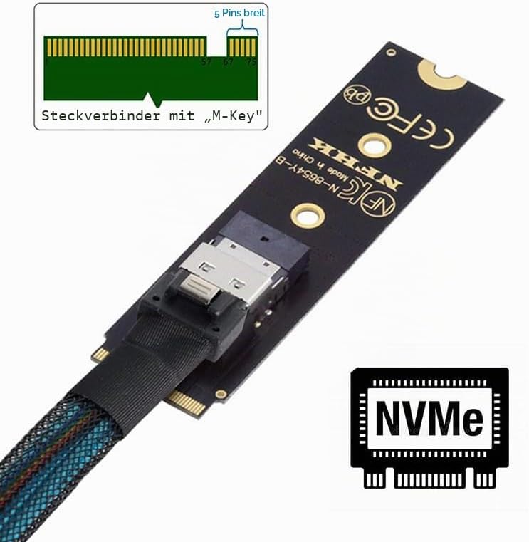 NFHK NGFF M-Key NVME Stecker auf Buchse Verlängerungskabel 40cm mit SFF-8654 Stecker für Mainboard S