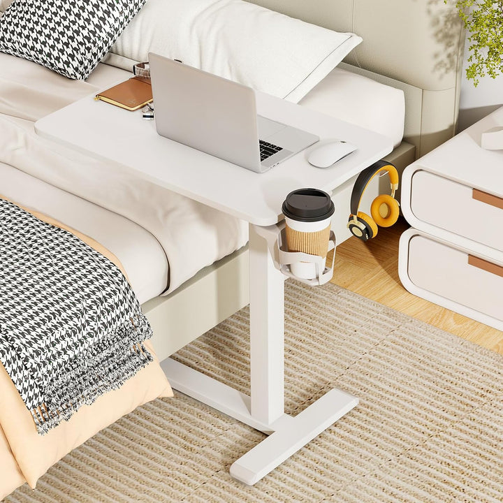 COSTWAY Pflegetisch mit versteckten Rollen, höhenverstellbarer Betttisch mit Becherhalter & Haken, K