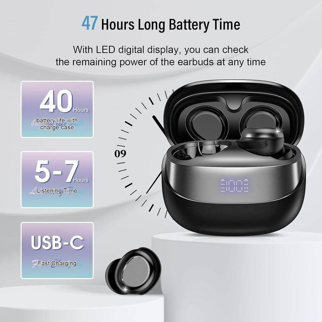 Schlafkopfhörer Bluetooth 5.4, 2026 Mini In Ear Kopfhörer Kabellos für Seitenschläfer, 47Std Spielze