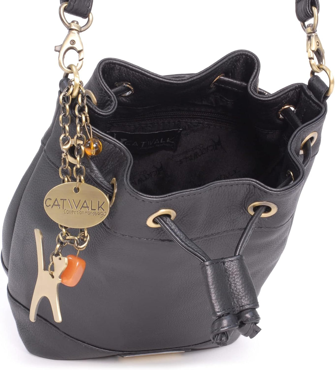 Catwalk Collection Handbags - Leder - Damen Umhängetasche mit Kordelzug - Verstellbaren Gurt - ROCHE