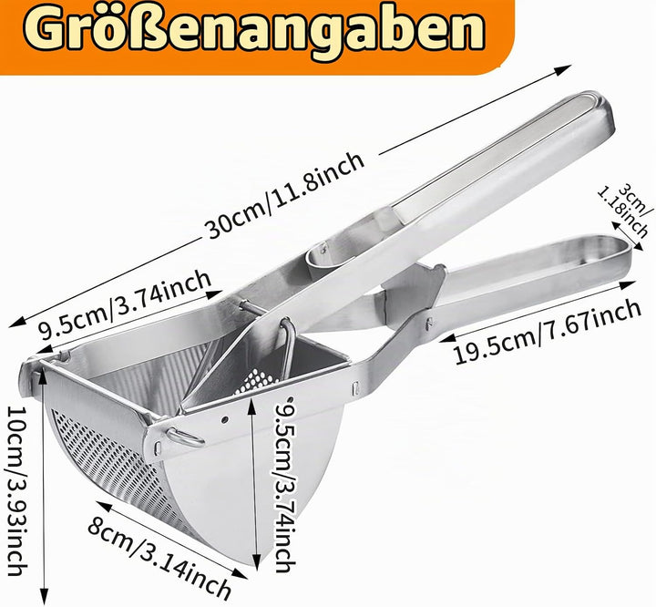 Kartoffelpresse Edelstahl mit Komfortgriff, Grosses Loch Kartoffelstampfer, Spätzlepresse, Einfache