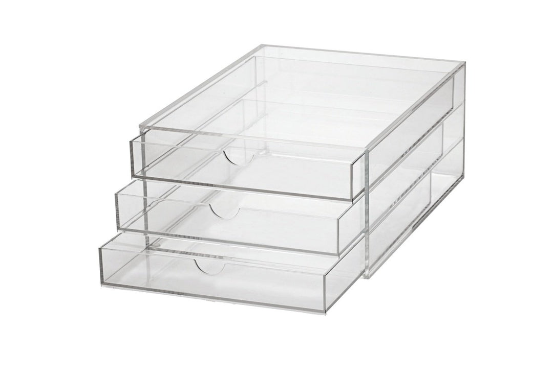 MAUL Schubladenbox A4 aus Acryl | Schreibtisch Organizer mit 3 Fächern zur Aufbewahrung von Papier,