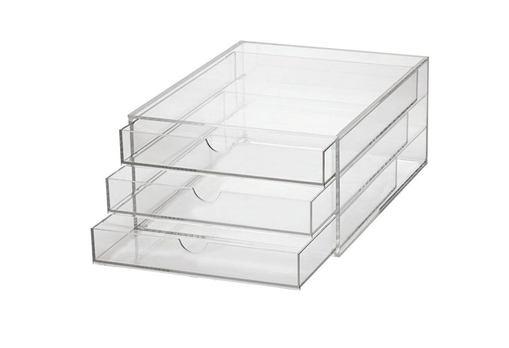 MAUL Schubladenbox A4 aus Acryl | Schreibtisch Organizer mit 3 Fächern zur Aufbewahrung von Papier,