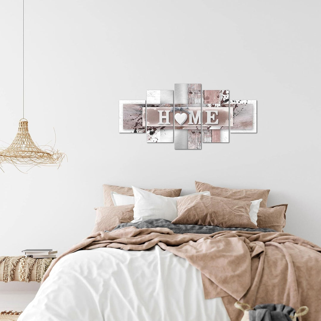 Runa Art Wandbilder Home Herz 5 Teilig Bild auf Vlies Leinwand Deko Wohnzimmer Mit Spruch Grau Rosa