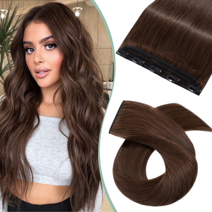 Silk-co Haarteile Echthaar Clip in Extensions Echthaar 1Pc 5Clips Haarverlängerung Weich Natürlich H