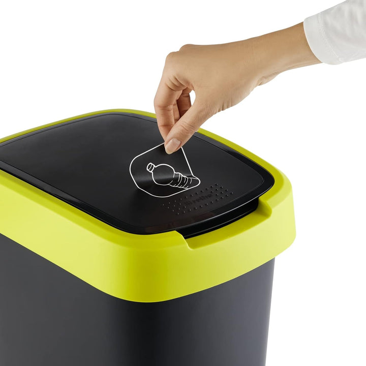Rotho Twist Mülleimer 50l mit Deckel, Kunststoff (PP recycelt) , schwarz/gelb, 50l (40.1 x 29.8 x 60