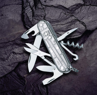 Victorinox Taschenmesser Climber (14 Funktionen, grosse Klinge, Kapselheber) 91mm Silber Transparent