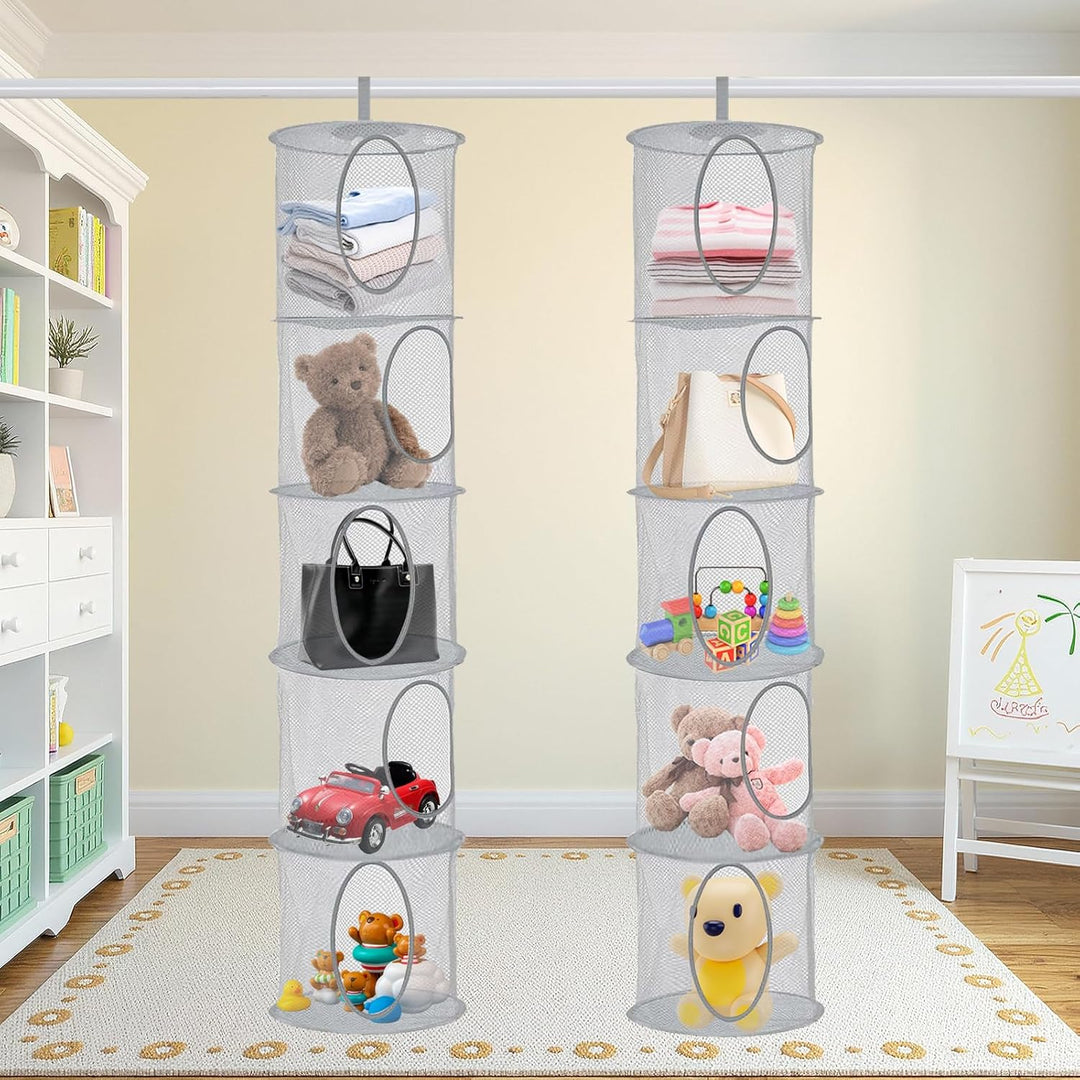 2 Stück Hängender Speicherkorb, 5 Tier Faltbare Aufbewahrungsnetze, Kuscheltiere Hängeregal, Hängend
