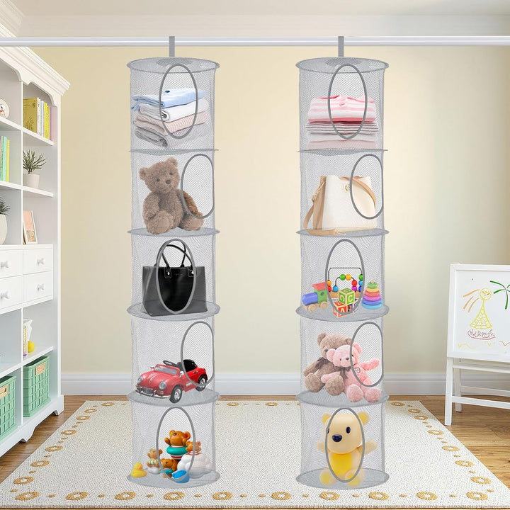 2 Stück Hängender Speicherkorb, 5 Tier Faltbare Aufbewahrungsnetze, Kuscheltiere Hängeregal, Hängend