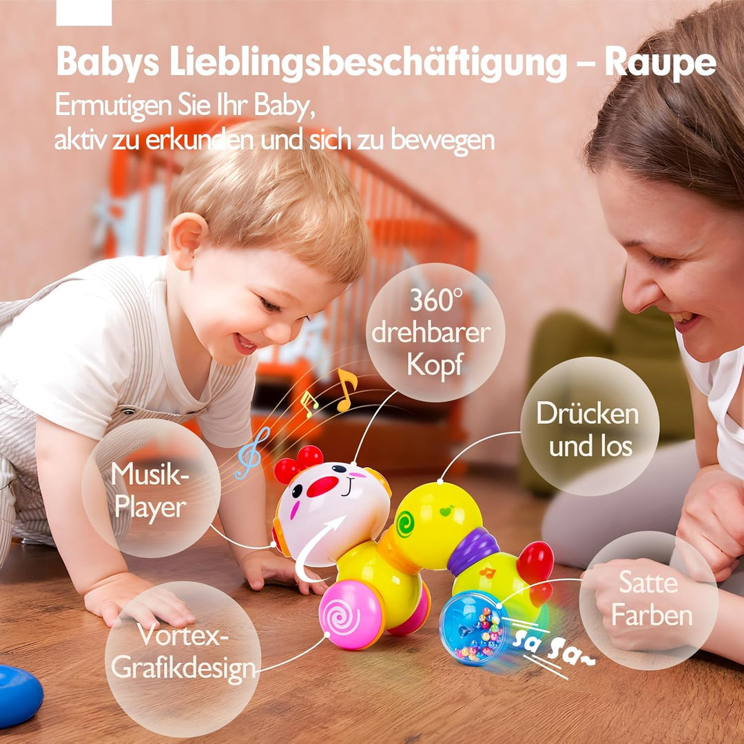 CubicFun Musik Baby Spielzeug Raupe für 6-12-18 Monate, Kriechendes und Singendes Musikalisches Baby