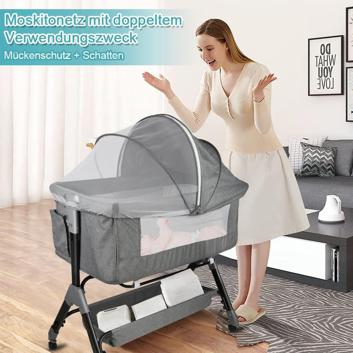 Kedia Babywiege mit Moskitonetz, Babybett &amp; Reisebett mit Rollen, Babybett für Wiegen, höhenverstell