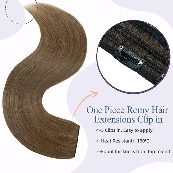 Clip in Extensions Echthaar Dick Haarteile Echthaar 1 Piece 5 Clips 7A Remy Hair Weich Natürlich Haa