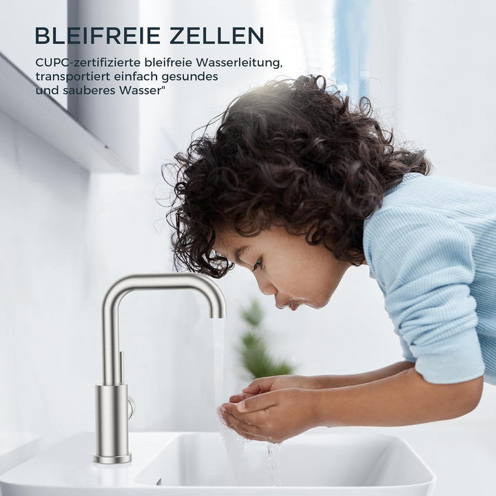 FORIOUS Wasserhahn Bad Hoch 360° Drehbar, Edelstahl Waschtischarmatur Hoch mit Warm/Kaltwasser Misch