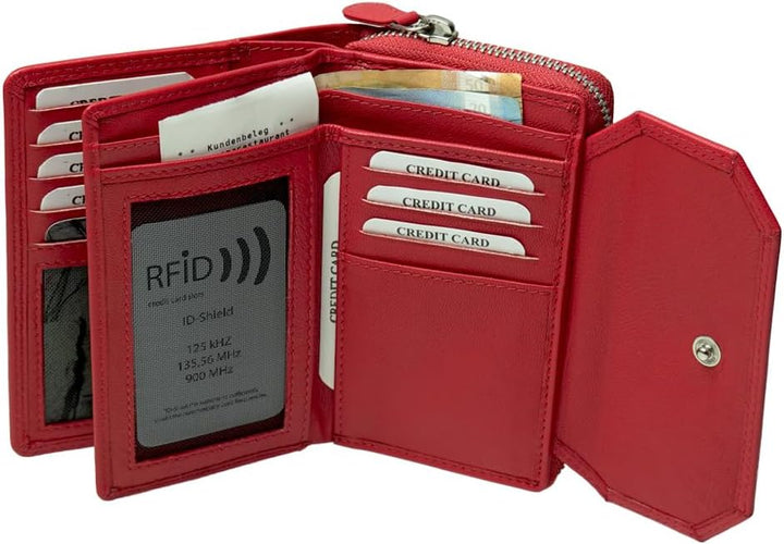 Damen Geldbeutel Leder RFID rot Geldbörse Gross Vintage Portemonnaie für Frauen NFC Schutz Ledergeld