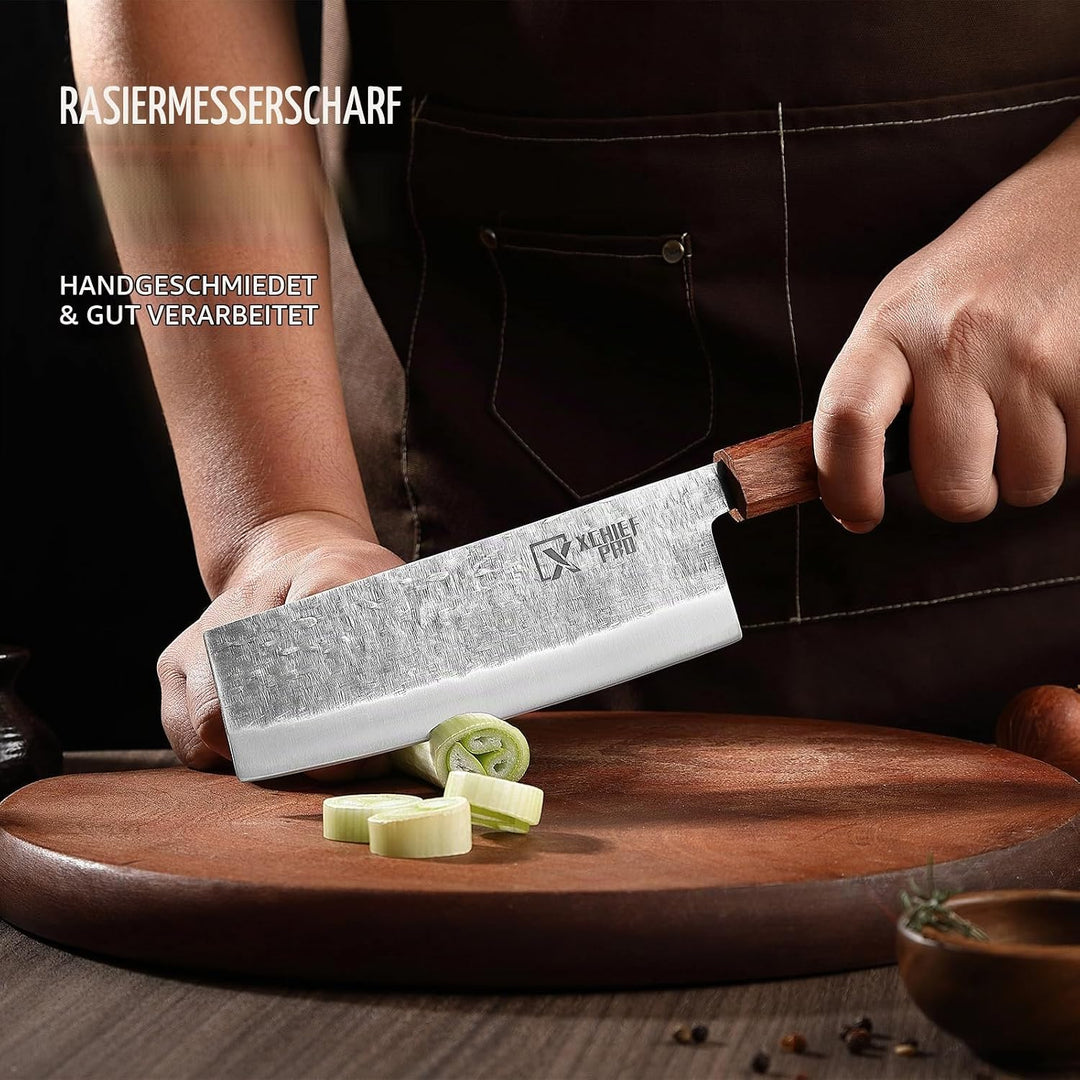 Japan Messer-Set, Hochkohlenstoffstahl Japan Nakiri Santoku Messer, handgeschmiedetes Fleisch-Hackme
