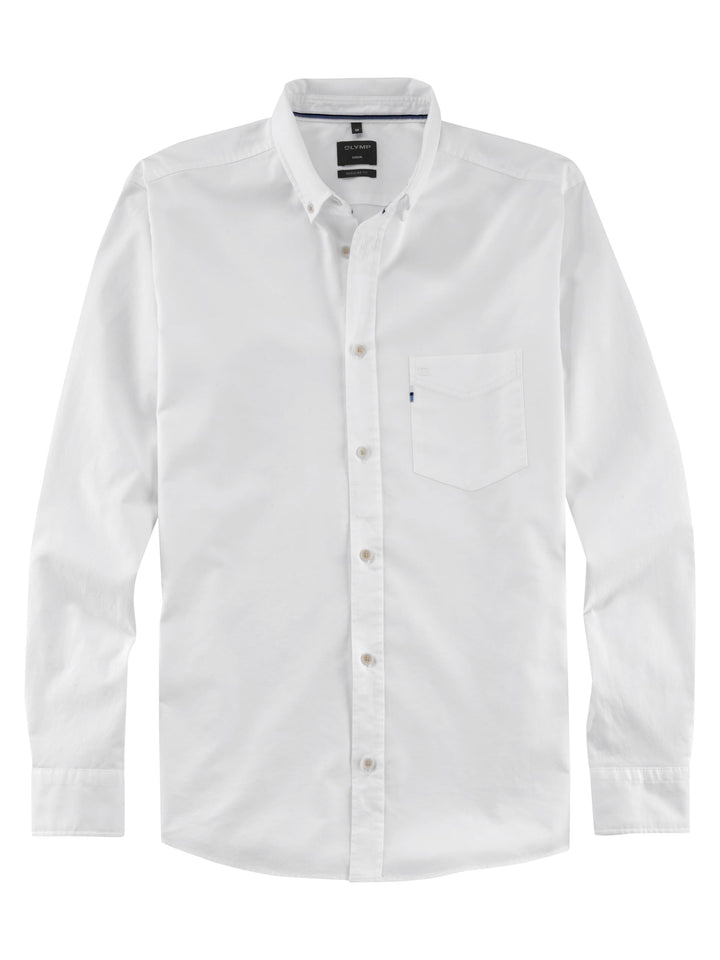 OLYMP Herren Freizeithemd Langarm Casual Oxfort Regular fit Button-Down-Kragen Weiss 00 L Weiss 00,