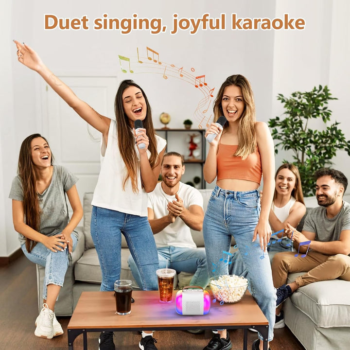 Karaoke Maschine mit 2 Mikrofonen, Tragbare Kabellose mini Karaoke Maschine füR Kinder und Erwachsen