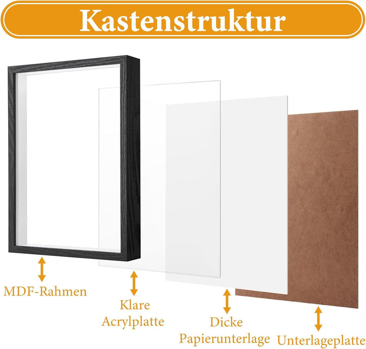 3 Stück 3D Bilderrahmen zum Befüllen A4 3D Tief Objektrahmen 5CM 3D Rahmen für Objekte Blumen, Hochz