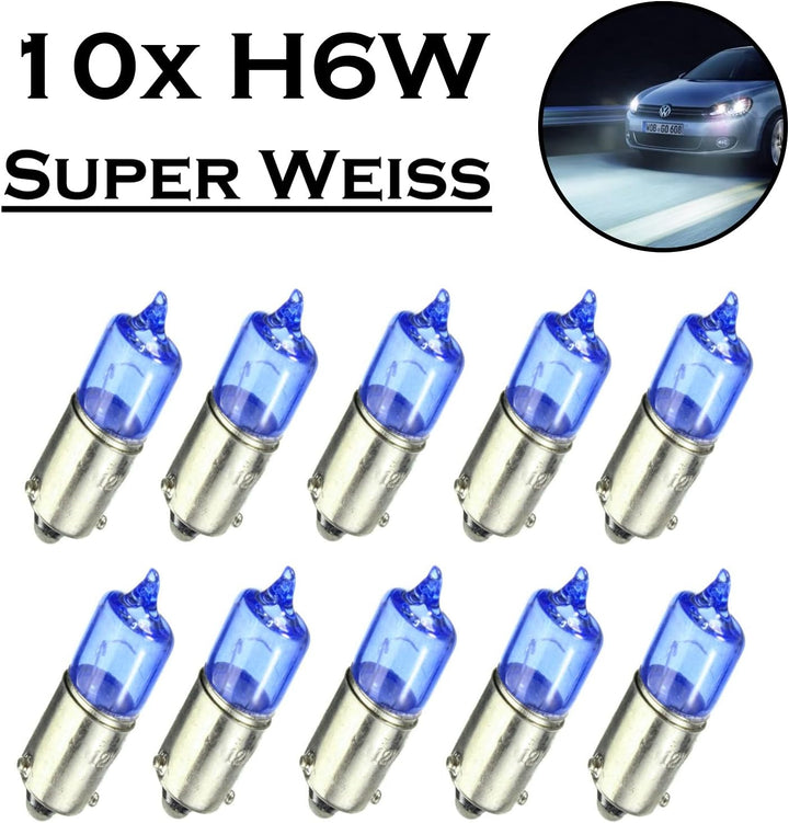 10x Super Weiss H6W 12V BAX9s Original Jurmann Trade Xenon Look 6000K Halogen Ersatz PKW Lampe