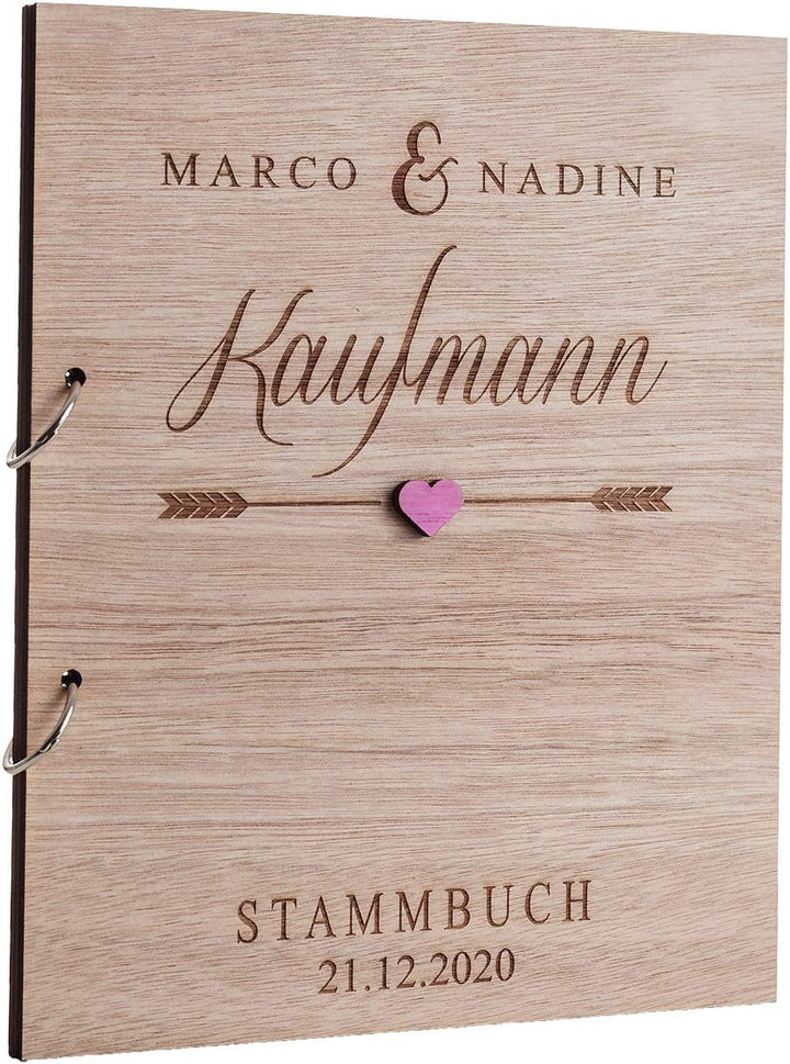 Hochzeitideal Stammbuch der Familie Familienstammbuch Holzcover inkl. Lasergravur (Jennifer Personal