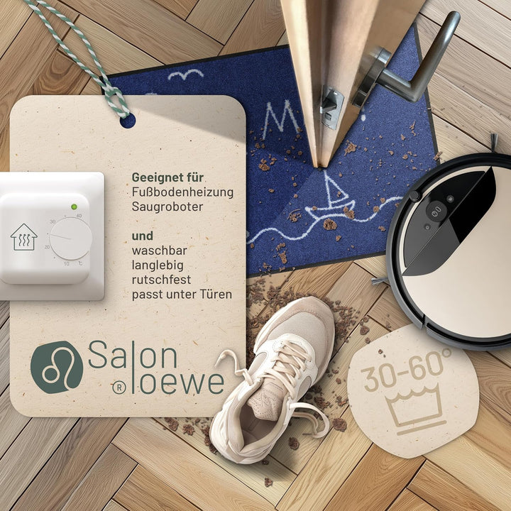 Salonloewe Fussmatte waschbar Leuchtturm 50x75 cm blau weiss maritim Eingangs-Matte Haustür Flur Sch