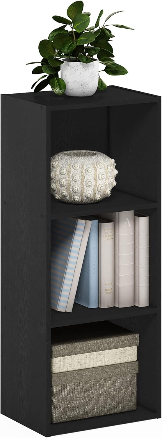 Furinno Pasir Bücherregal, offen, 3 Ebenen, Schwarzholz Schwarzholz 3-Tier Cube Regal, Schwarzholz 3