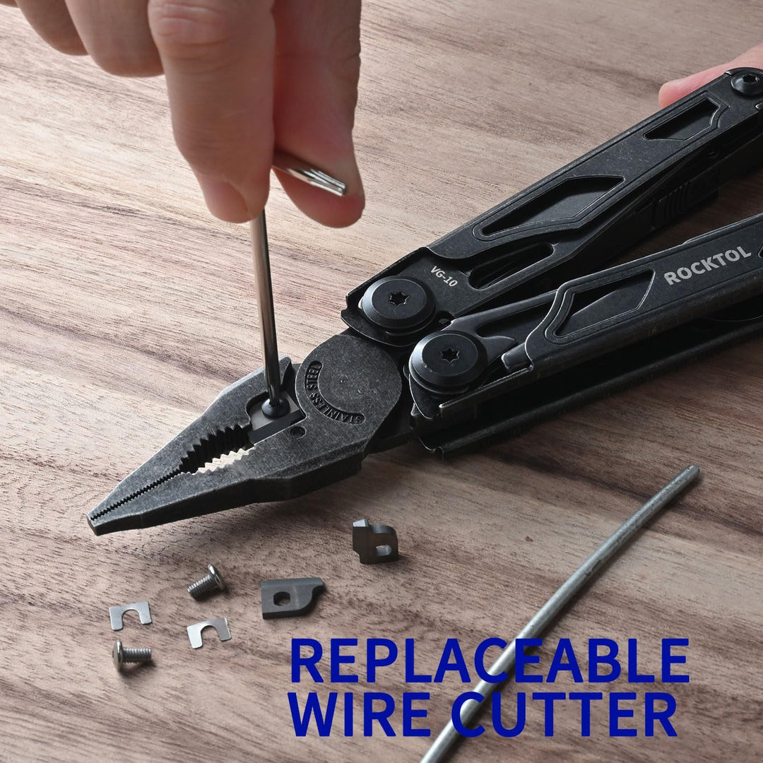 ROCKTOL Multitool, VG-10 Blade, 29-in-1 Multitool Pliers with Replaceable Wire Cutters and Saw, Heav