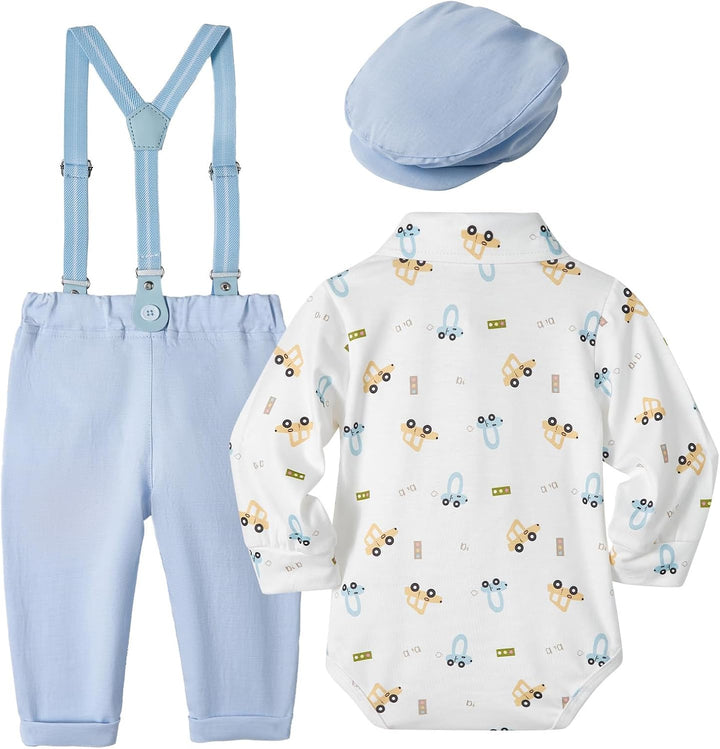 Volunboy Baby Jungen Anzug Set Bekleidung Hemd mit Fliege + Hosenträger Hosen Strampler Anzug 3-6 Mo