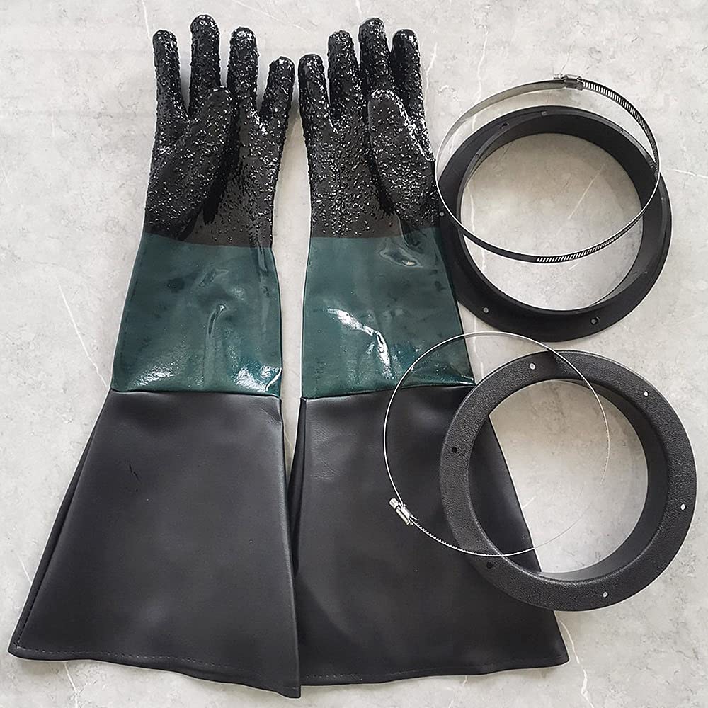 Sandstrahl Handschuhe mit O Ringen, 60cm Sandstrahlkabinett Handschuhe, Sandstrahlhandschuhe für Mod