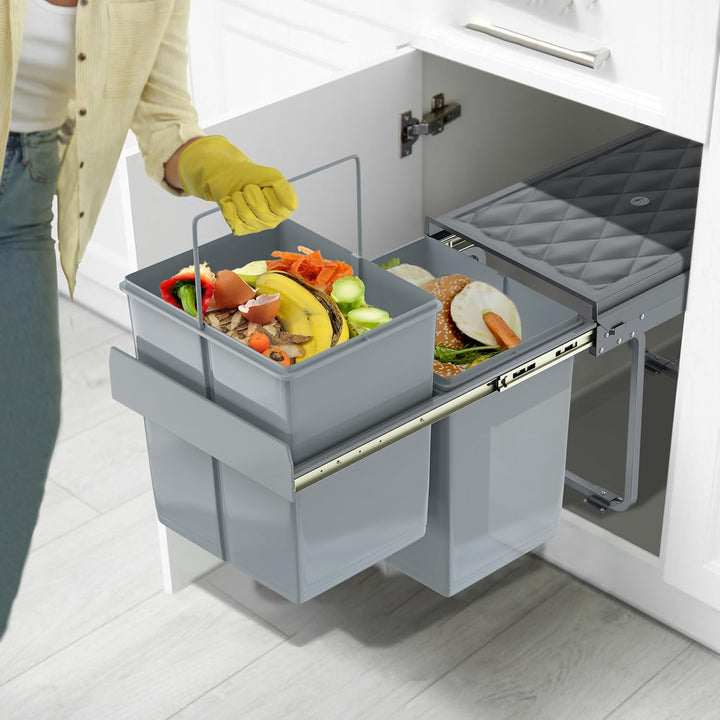 HENGMEI Einbaumülleimer Unterschrank Einbau-Mülleimer Küche Abfalleimer Ausziehbarer Abfallsammler M