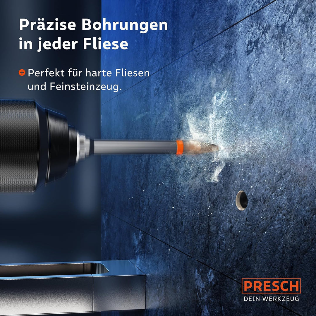 Presch Fliesenbohrer Set 3tlg. | ⌀ 6mm, 8mm,10mm | Feinsteinzeug Bohrer für harte Fliesen, Keramik,