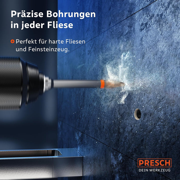 Presch Fliesenbohrer Set 3tlg. | ⌀ 6mm, 8mm,10mm | Feinsteinzeug Bohrer für harte Fliesen, Keramik,