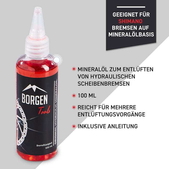 Borgen Mineralöl geeignet für Shimano hydraulische Scheibenbremsen - 100 ml Bremsflüssigkeit für meh