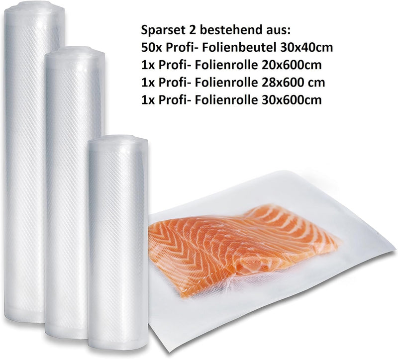 CASO Profi- Vakuumfolien Set 2/50 x Beutel 30x40cm1x Rolle 20x600cm1x Rolle 28x600cm1x Rolle 30x600c