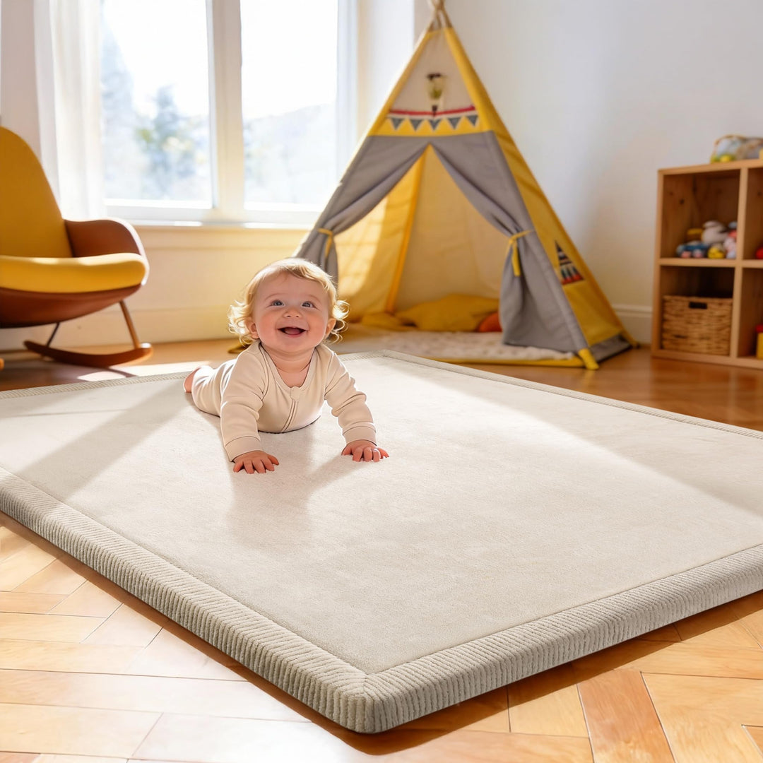 Treeboy Spielmatte Baby 120x170x2cm beige – Teppich für Kinderzimmer mit hochwertigem Memory-Schaum