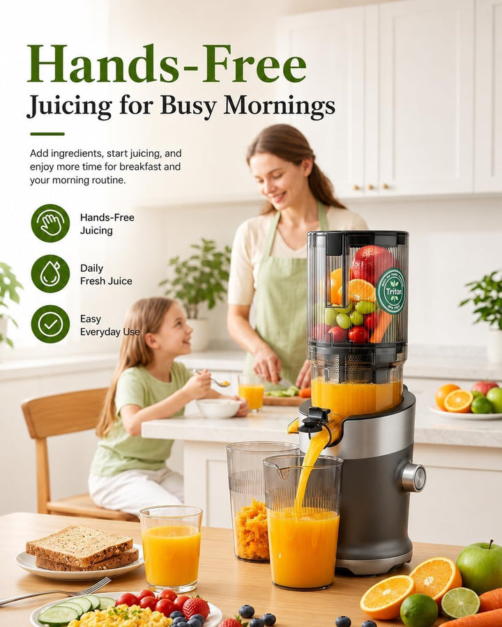 Entsafter BPA-frei Tritan, Slow Juicer für Gemüse und Obst Testsieger, 130 mm Einfüllöffnung, 1,5 L