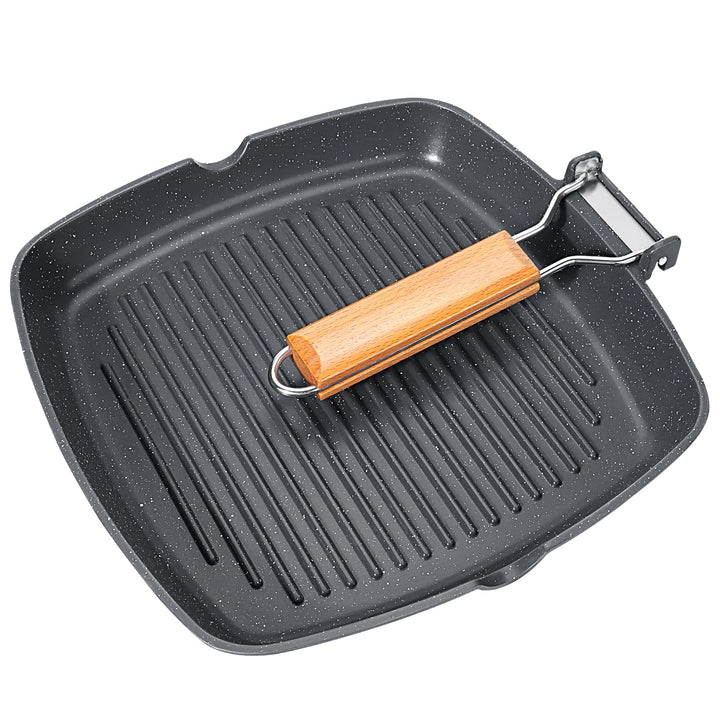 GiPP Poêle Grill avec Poignée Pliable, Granit Non Toxique Antiadhésive Schwarz 28cm, Schwarz 28cm