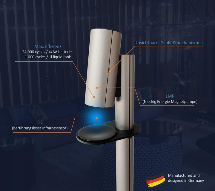 PureDiCo kabelloser Desinfektionständer mit Sensor I Desinfektionsständer kontaktlos I Desinfektions