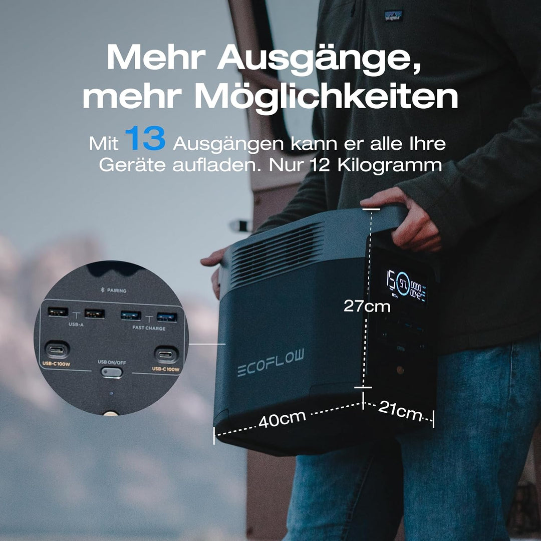 EF ECOFLOW DELTA 2 1024WhTragbare Powerstation mit XT60i Kabel, Solargenerator mit LiFeP04, erweiter