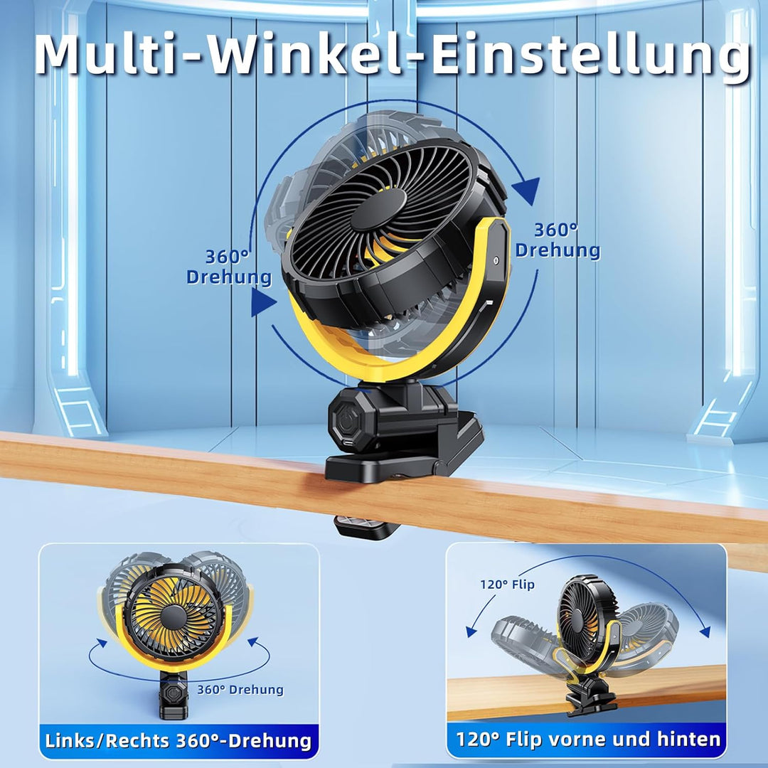 Auto Clip Ventilator mit Akku,USB C Aufladbar Leise Fan Portable Klein Klemmventilator,360° Verstell