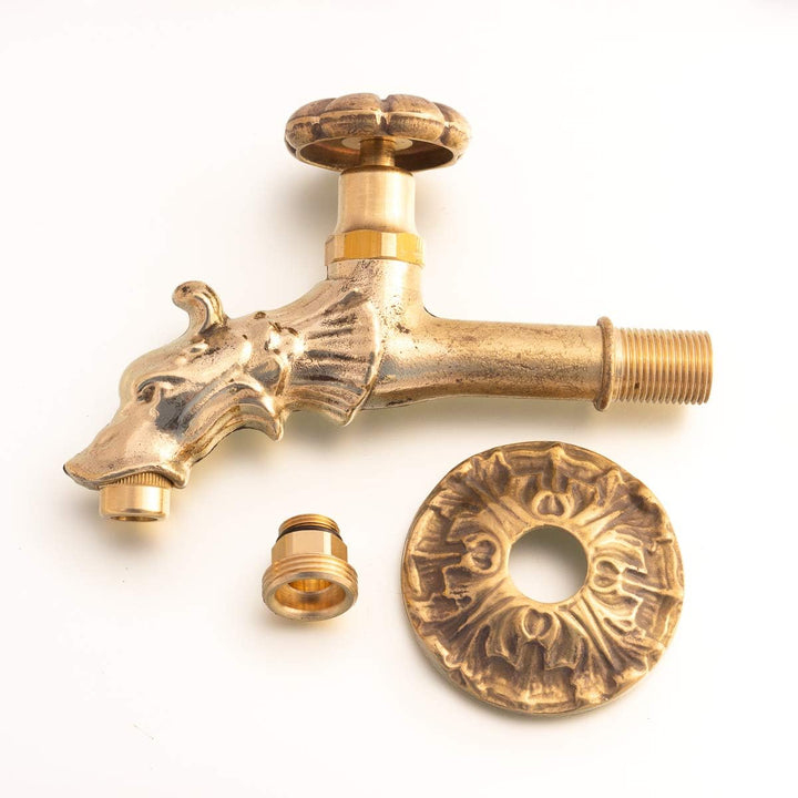 Antikas | Wasserhahn für Wandbrunnen | 1/2 Zoll | Messing | nostalgischer Wasserspeier in Antik Opti